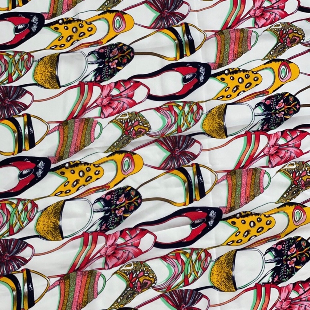 White Multicolor Colorful Shoe Print Fabric
